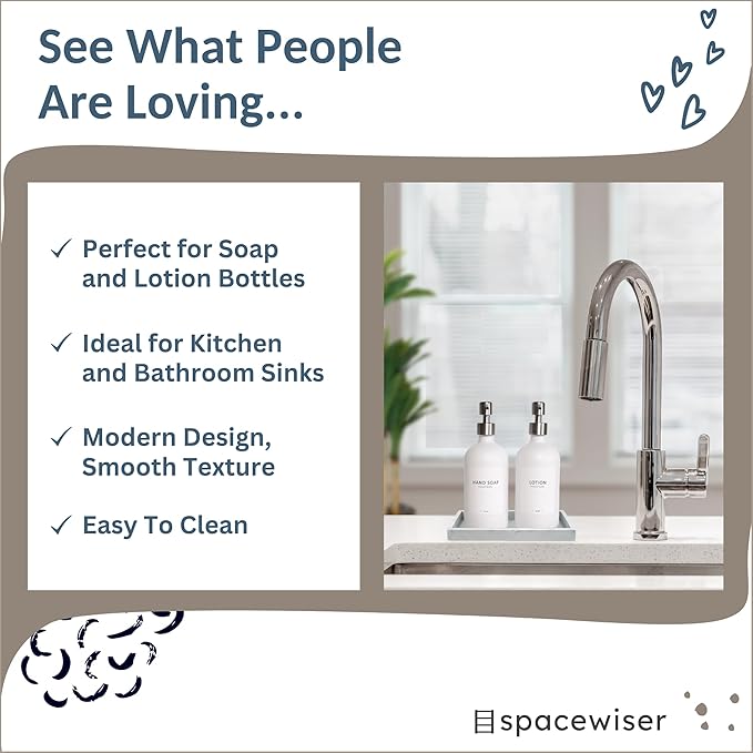 Spacewiser Countertop and Vanity Tray - 2 PC Small 7.7" Silicone Bathroom Trays, Kitchen Soap Tray, Dish Sponge Soap Holder Kitchen Sink Organizer Caddy, Bathroom Counter Trays for Lotion Dispenser