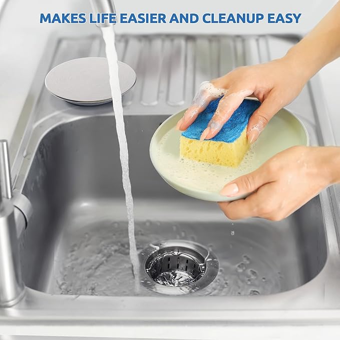 BOTEMY Stainless Steel Sink Drain Strainer 3-1/2 Inch Kitchen Sink Drain Assembly Kit with Removable Deep Sink Strainer Basket and Sink Stopper Flat Cover Replacement for Home Standard Kitchen Sinks
