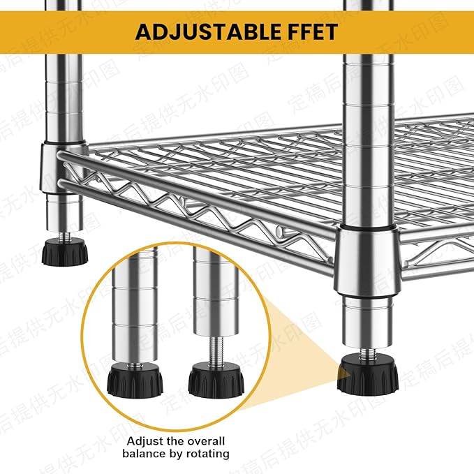 4- Shelf Metal Wire Shelving Unit Adjustable Metal Shelving Sturdy Steel Commercial Garage Storage Shelf organize Rack Units Heavy Duty 2200 LBS,for Laundry Bathroom Organization Kitchen Closet