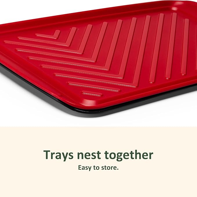 ZAROCRUS BBQ Tray for Raw Meat Prep and Cooked Food, Grill Prep and Serve Trays, Melamine Serving Trays and Platters for Food, Unbreakable Party Tray, Set of 2, Black and Red
