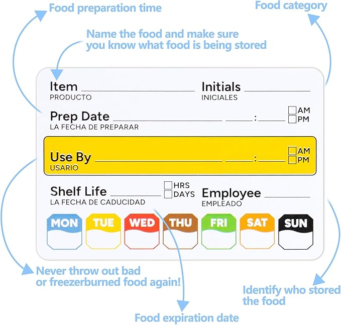 Restaurant Quality Shelf Life Food Rotation Labels Vinyl, 2” x 3” Self-Adhesive Removable Freezer Food Labels, Perfect for Reusable Containers, Easy to Remove, Food Safety Date Sticker (5 PCS)