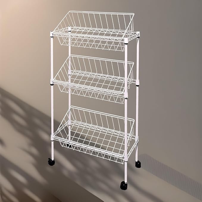 NSF white 3-layer storage rack, kitchen basket rack, vegetable tableware sorting, laundry room dirty clothes storage, detachable storage basket, multifunctional household epoxy resin