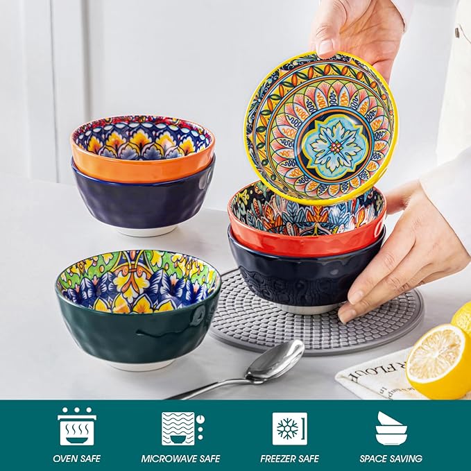 vancasso 12 Oz Ceramic Small Soup Bowls Set of 6, 4.7 inch Soup Bowls, Colorful Bowls Set for Kitchen, Dishwasher & Microwave Safe- for Cereal, Soup, Oatmeal, Ice Cream, etc