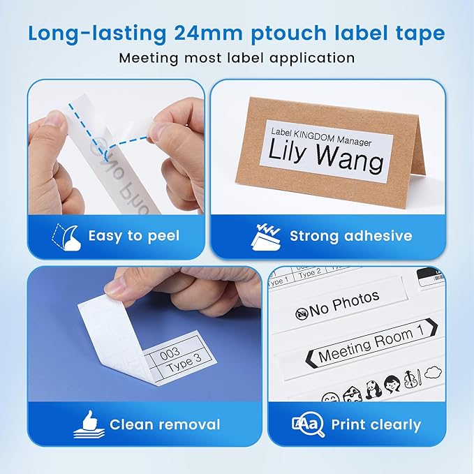 Label KINGDOM Compatible with Brother P Touch 24mm 0.94” TZe-251 TZ Tape, for PT-D610BT D600 700 P710BT PTP750W, 1” Laminated White Label Maker Tape Tze251, 10-Pack