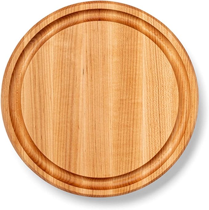 John Boos CB Series Round Wooden Maple Cutting Board 12”x12” – 1.75” Thick, 7-lb Reversible Butcher Block with Juice Groove, Edge-Grain & Finger Grips – Made in the USA
