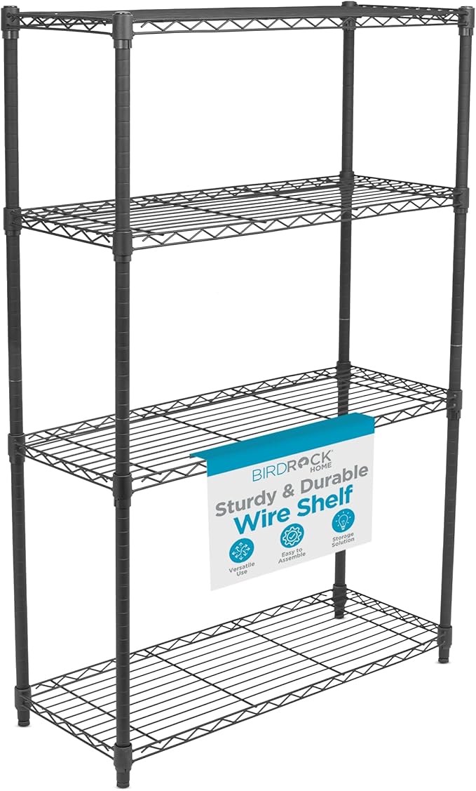 Internet's Best 4-Tier Wire Shelving | Flat Black | Heavy Duty Shelf | Wide Adjustable Rack Unit | Kitchen Storage