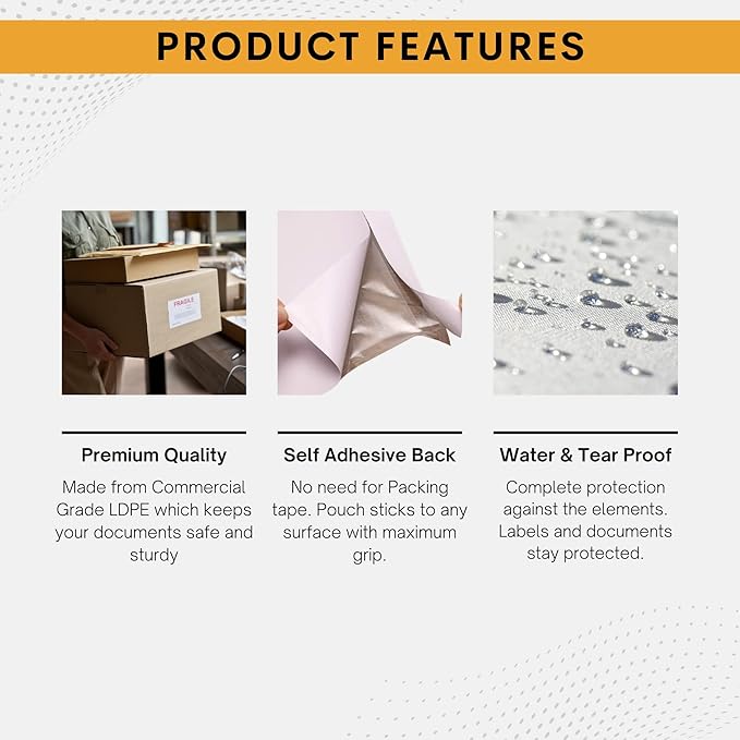 1000 Pack 6"x9" Shipping Label Sleeves – Clear Self-Adhesive Packing Slip Pouches, Waterproof Packing List Envelopes – Ideal for Shipping Documents, Mailing Labels, Invoices & Packing Slips