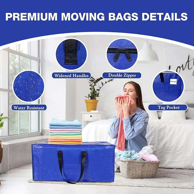 4 Pack Dorm Moving Bags with Backpack Straps Heavy Duty Moving Boxes Supplies Packing Cubes Alternative,Large Storage Totes Travel Space Saver Bags for Room Essentials,Stow Clothes 93 L 25 Gallons