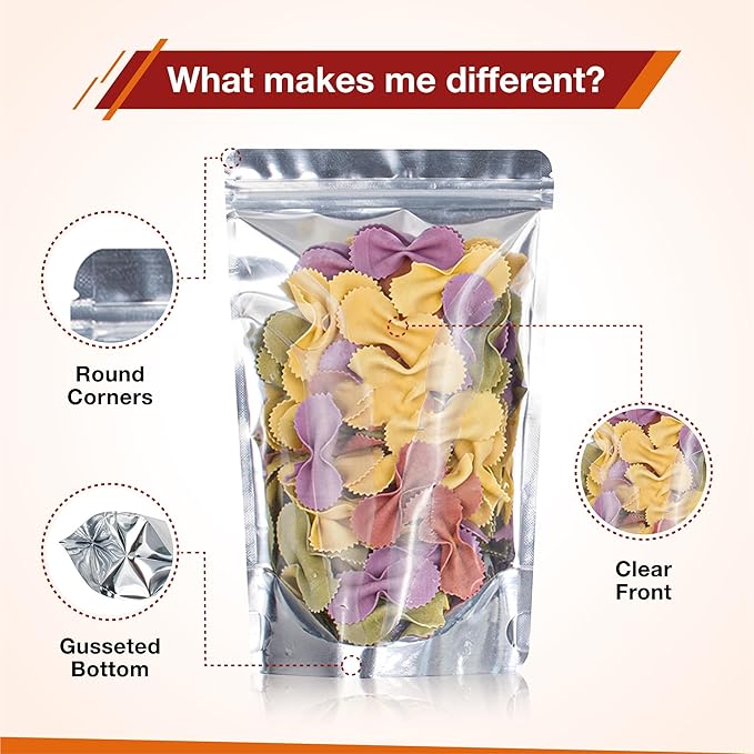 BELLE KR® 5x8 Mylar Bags Stand Up - Pack Of 1000-7.5mil Thick - Clear Mylar Bags with See Through Window for Freeze Dryer