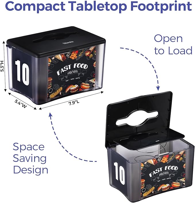 Stardrix 3-Pack Interfold Tabletop Napkin Holder, Commercial Restaurant Napkin Dispenser with 4-Sided Marketing Insert Display, Easy-Access Black Napkin Dispenser for Counters & Tables