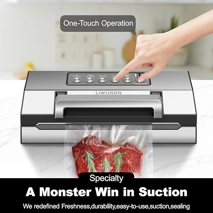 2026 Upgraded Precision Fast-Vacuum Sealer, LIWUNON Commercial Full Automatic Food Vacuum Sealer Machine, Double Heat Seal, Built-in Cutter&Bag Storage, Powerful Food Vacuum Saver, 2 Bag Rolls&hose