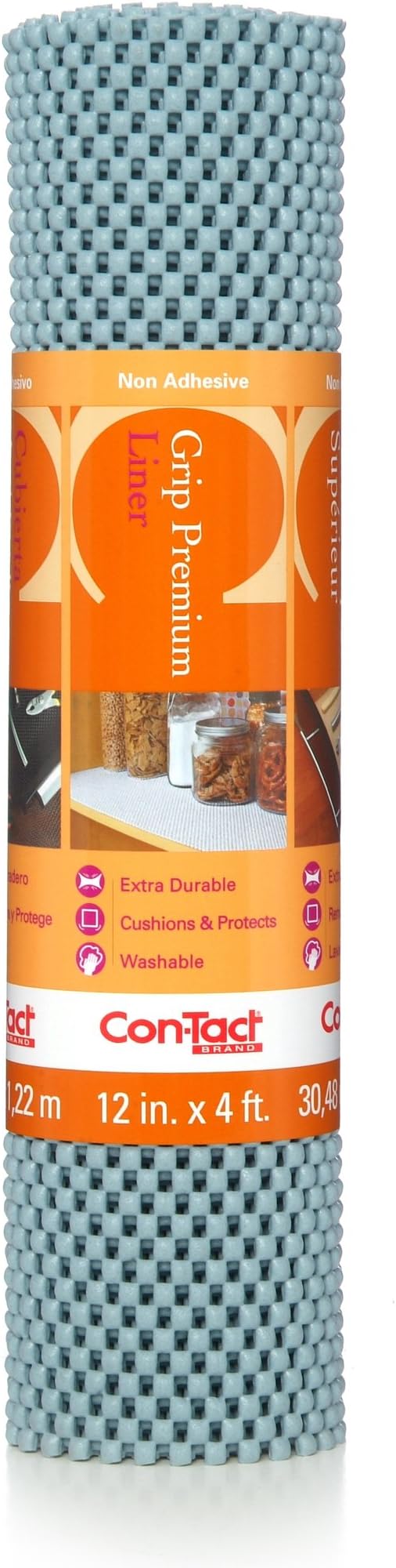 Con-Tact Brand Grip Premium Shelf Liner, Thick and Non-Adhesive Drawer Liner, Multi-Purpose and Easy to Use, 12" x 4', Lagoon, Pack of 1