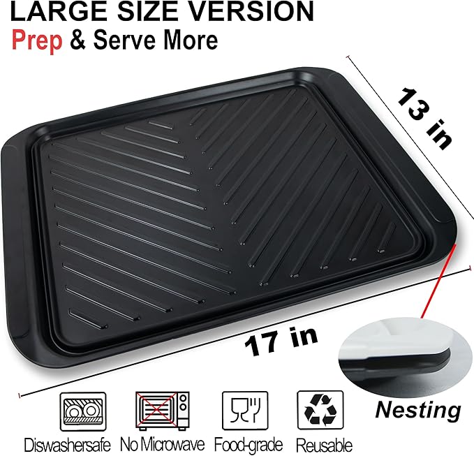 ECOIOU Extra Large Grilling Prep and Serve Trays, 17.3x13 inch BBQ Tray for Raw and Cooked Food, Melamine Serving Trays for Food, Set of 2, Black and White