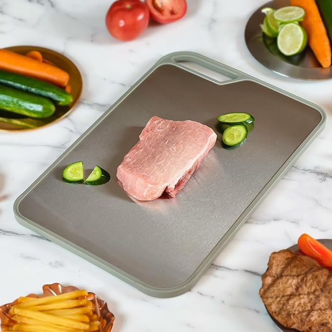 LIHOOOOM Cutting Board for Kitchen, Stainless Steel Cutting Board Easy to Clean,Double Sided Large Cutting Boards 13.4 X 9 inch,Dishwasher Safe