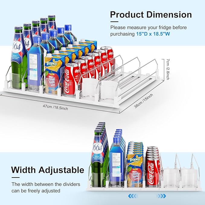 Drink Organizer For Fridge,Soda Drink Dispenser For Fridge,Fridge Can Drink Organizer,12oz 16oz 20oz-Soda Automatic Dispenser For Fridge And Adjustable Width-Holds Up To 30 Cans,6 Rows
