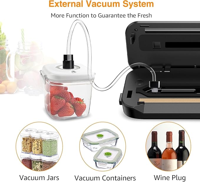 MEGAWISE Vacuum Sealer Machine 2025, 80kPa High Suction Power, One-Touch Operation, Built-in Cutter, Compact Design with Starter Bags – Food Vacuum Sealer for Dry & Moist Foods (Silver)