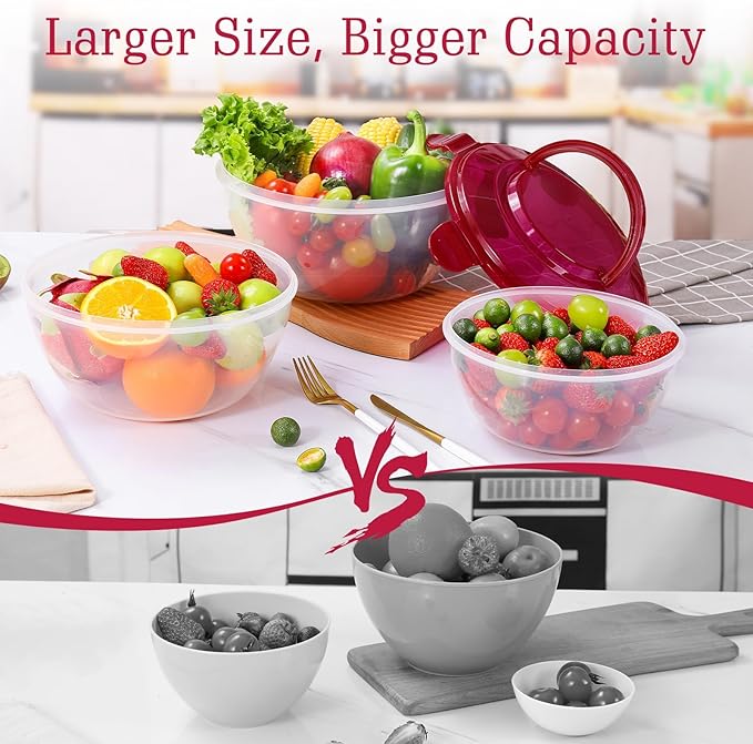 LUXEAR 4-Piece Mixing Bowls with Lids Set - Airtight Leakproof Storage Bowls with Handle for Fridge & Outdoor Picnics, BPA-Free Meal Prep Bowls Dishwasher Safe for Cooking Mixing Serving Storing
