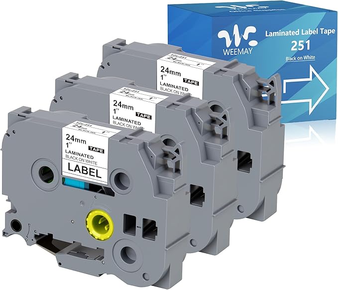 Weemay TZe-251 3 Pack Compatible for Brother P-Touch Label Tape 24mm 0.94 Laminated White 3/4 TZe TZ Tape TZ-251 TZ251 TZe251 for PT-D600 PT-D610BT PTP700 PTP710BT Printer, 0.94" x 26.2'