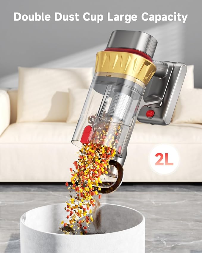 Vacuum Cleaners for Home, 650W 55KPA Cordless Vacuum Cleaner, 75 Mins 2L Double Dustcup Stick Vacuum Cordless Rechargeable, Anti-Tangle & Wall Mount Charging, for Hard Floors Carpet Pet Hair