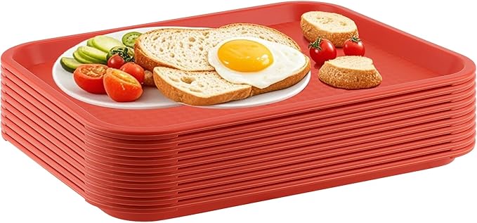 ZOENHOU 10 Pack 16 x 12 Inch Plastic Fast Food Tray,Rectangular Plastic Cafeteria Trays Serving Trays for Serving Food, Orange