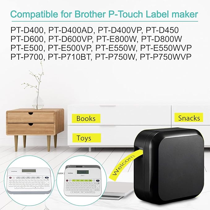NineLeaf 10 Pack Compatible for Brother P-Touch TZe-641 TZe641 TZ-641 TZ641 TZ Tape 3/4 Inch 18mm 0.7 Laminated Black on Yellow Label Maker Tape Refills for PT-D400 PT-D410 PT-D600 PT-D610BT PT-D460BT