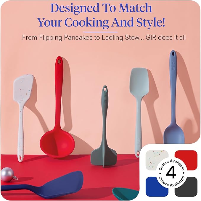 GIR: Get It Right - 5 Piece Essentials All Purpose Set - Ladle, Spatula, Flip, Spoon & Spoonula, Non-stick, Heat Resistant, Dishwasher Safe, Kitchen Utensils, Baking Supplies - Royal Blue