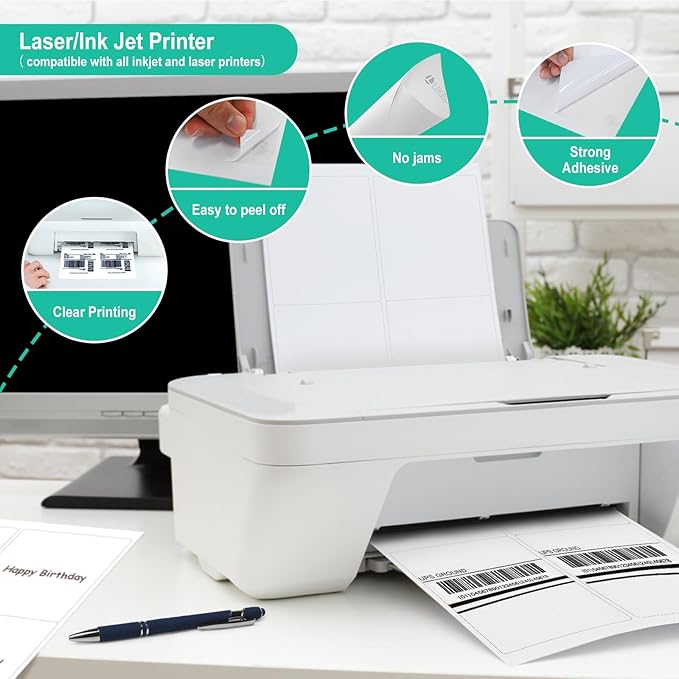 L LIKED 4" x 5" Printable 120 Labels White Matte Shipping Address Labels Stickers for Laser/Inkjet Printer (30 Sheets)