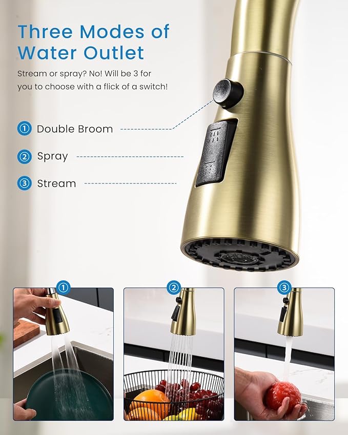APPASO Touchless Kitchen Faucet Gold, Touchless Kitchen Faucet with Soap Dispenser, Pull-Down Sprayer, Single Handle Stainless Steel, Hands Free for 1-4 Hole Sink, Brushed Gold, Easy Installation
