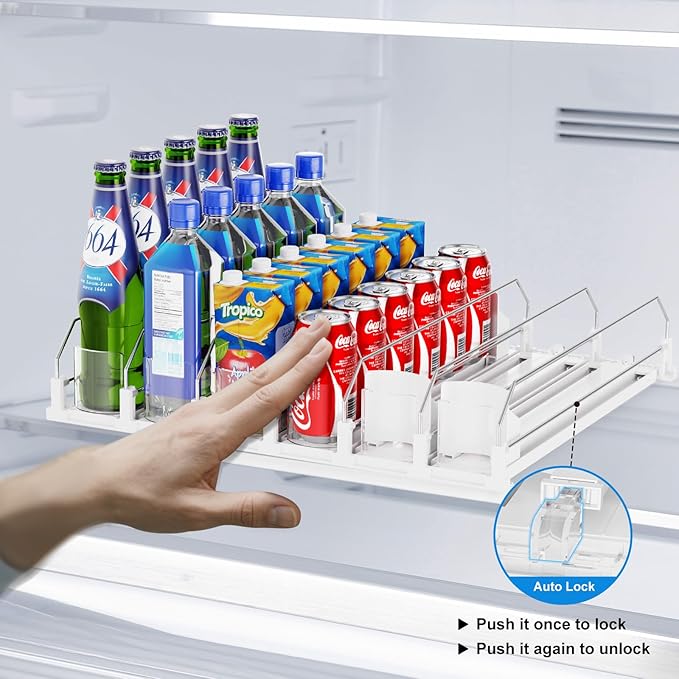 Drink Organizer For Fridge,Soda Drink Dispenser For Fridge,Fridge Can Drink Organizer,12oz 16oz 20oz-Soda Automatic Dispenser For Fridge And Adjustable Width-Holds Up To 30 Cans,6 Rows