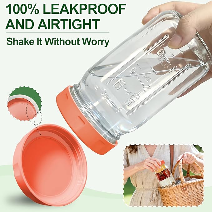 4 Pack Glass Salad Jars with Lids,32oz Mason Jars for Meal Prep,Leakproof Lunch Container with Two Small Built-in Boxes for Wet/Dry Separation of Salad Dressing and Dry Ingredients (4 Color Pack)