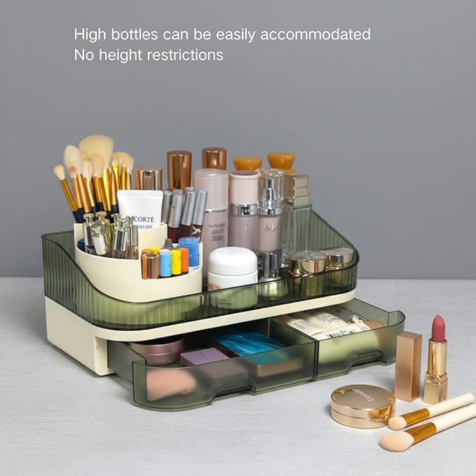 Tidyladyo Makeup Organizer with Dual Drawers - Large Capacity Countertop Cosmetic Storage for Skincare Vanity Bathroom