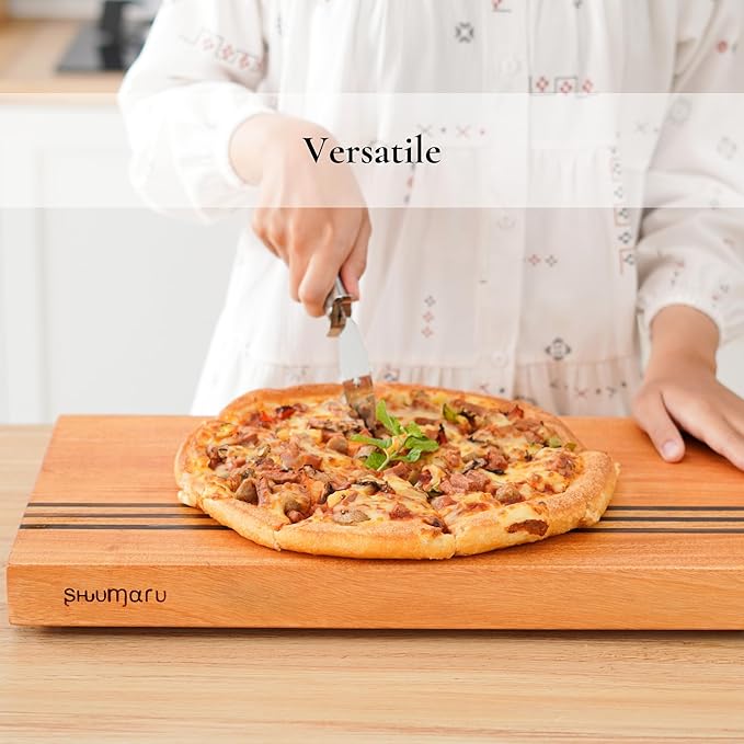 SHUMARU Mahogany Edge-Grain Cutting Board 19×12×1.6″ – Handmade in Bali with Black Sono Wood Inlays, Knife-Friendly, Non-Slip Feet & Ergonomic Handles – Luxury Gift for Chefs & Food Lovers