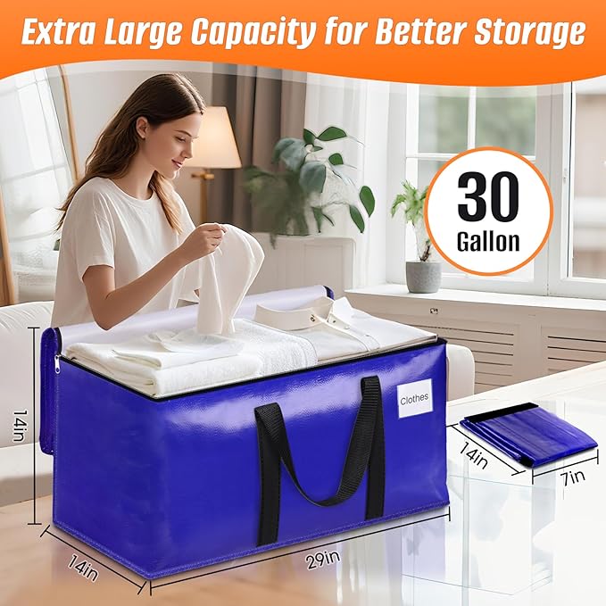 10-Pack Moving Bags with Backpack Straps & Carry Handles, 30 Gallons-125 L Heavy Duty Storage Totes for Space Saving, Foldable Storage Bags for College Dorm, Travel, Camping (Blue)