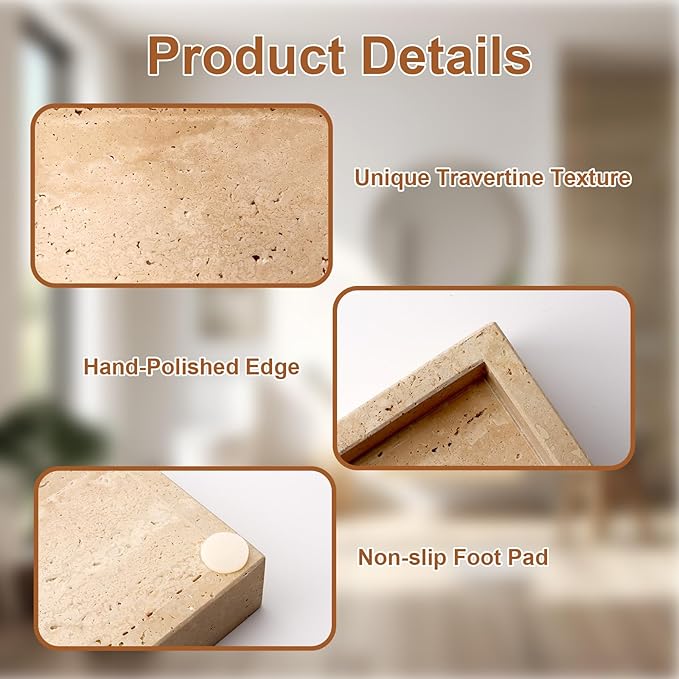 Shonmogar Natural Travertine Guest Towel Holder, Stone Napkin Holder for Bathroom,Gorgeous Bathroom Napkin Holder Tray, Stylish Guest Towel Holder Tray for Bathroom Toilet Dining Table, Beige