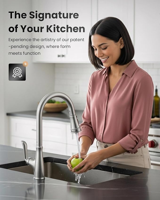 APPASO Patented Brushed Nickel Kitchen Faucet, Single Handle Kitchen Faucet with Pull Down Sprayer, Stainless Steel High Arch, cUPC-Certified Pull-Out Hose, Water Supplies & Valve