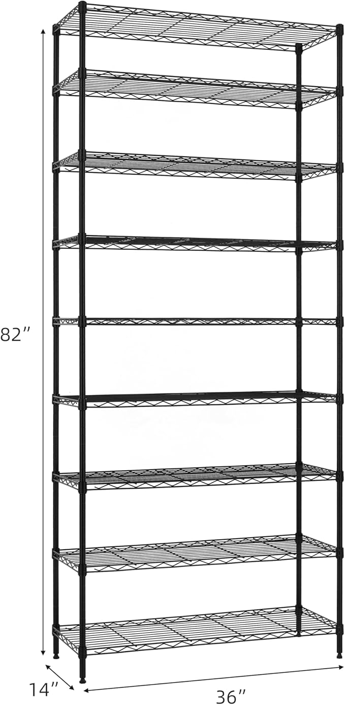 Finnhomy 9-Tier Wire Shelving Unit Adjustable Steel Wire Rack Shelving, 14x36x82 Inches 9 Shelves Metal Storage Rack, Pantry Shelves for Storage, Metal Garage Shelves with NSF Certified, Black