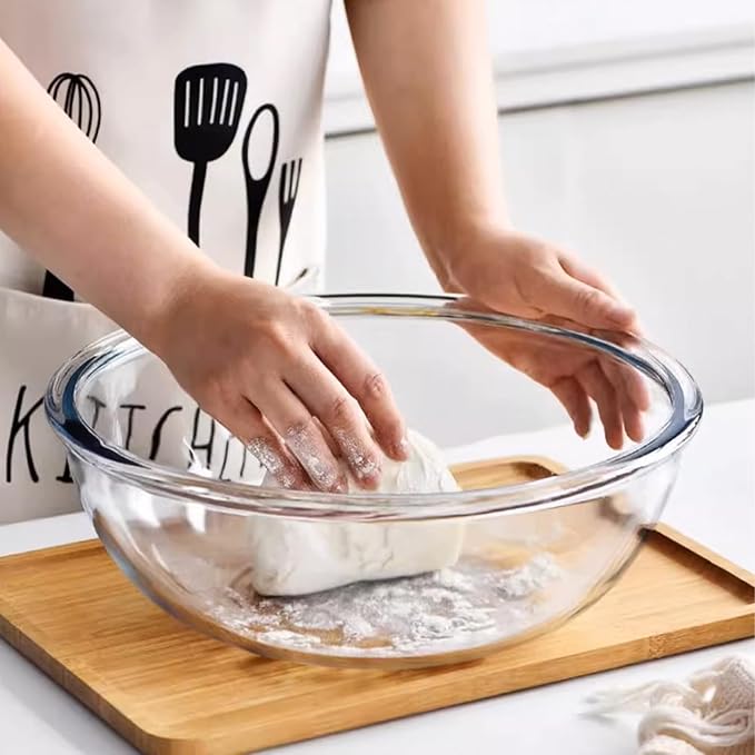CD HOME Large Glass Mixing Bowl with Lid,6.3 Quart Thickened Bowl Edges Clear Glass Salad Cooking Bowls for Sourdough, Salad and Storage Prepping