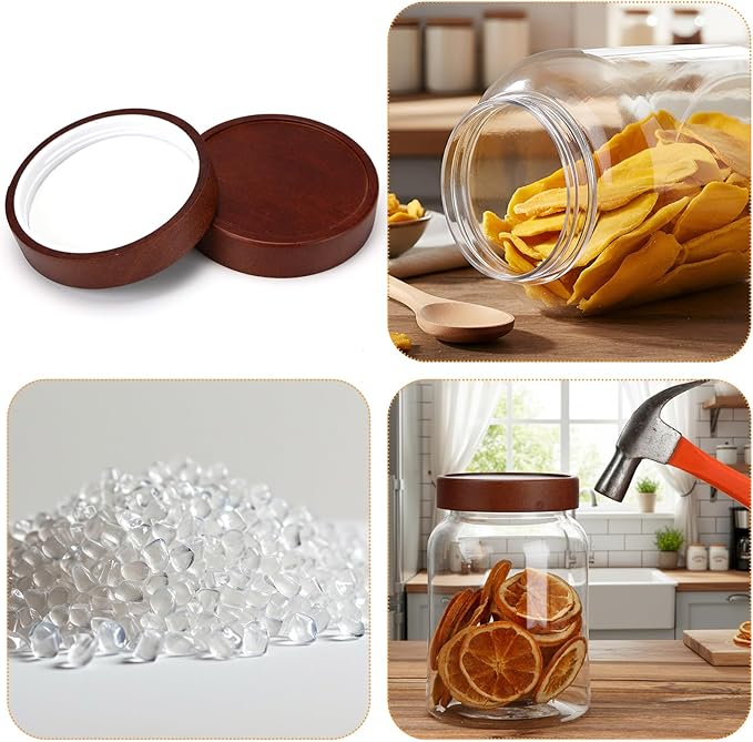 LemonRoad 4 Pcs 40 FL OZ (1200ml) Plastic Storage Jars with Airtight Wooden Lid Large Clear Food Storage Container Canister for Sugar, Tea, Spices, Coffee, Bean, Candy, Cookies, Kitchen