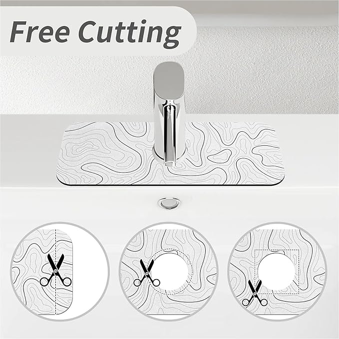 Kitchen Sink Splash Guard，White line terrain Faucet Mat Sink Gadgets-Super Absorbent Fast Drying Mat Drip Catcher for Kitchen, Bathroom,Sink Mat, Dish Drying Mat, Bathroom(15" X 5.5" )
