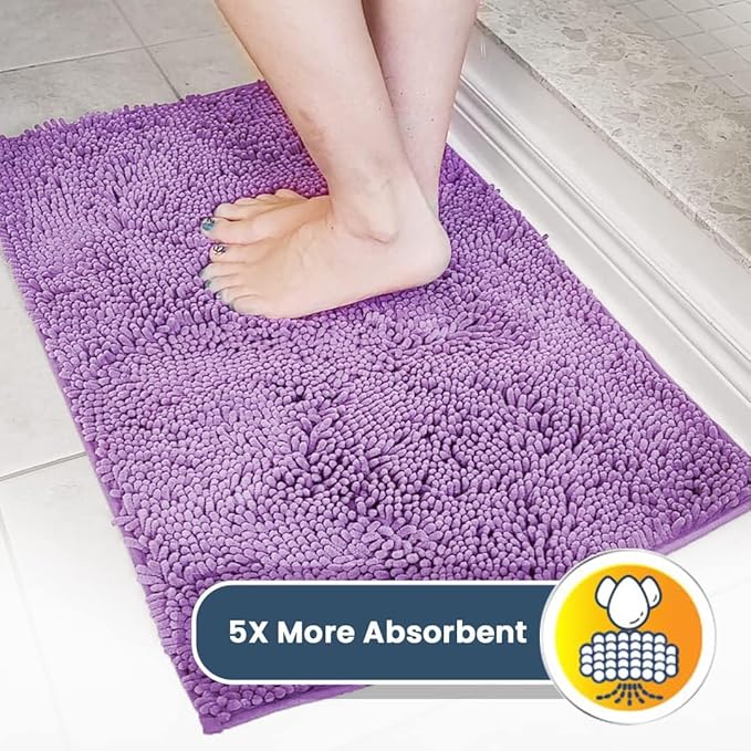 Muddy Mat® | Super Absorbent Door Mat Indoor, Microfiber Quick Dry Chenille Entryway Rug, Non-Slip Front Door Mat, Indoor Mats for Entryway, Machine Washable Pet Rug, Purple 24" x 96"