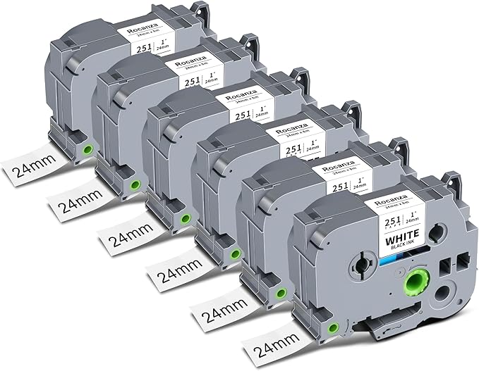 6-Pack TZe-251 24mm 0.94 Laminated White Tz Tape Replace for Brother Label Maker Tape 1 Inch TZe251 TZ-251 Compatible with Brother P Touch PT-D600 PT-D610BT PTP700 PTP710BT