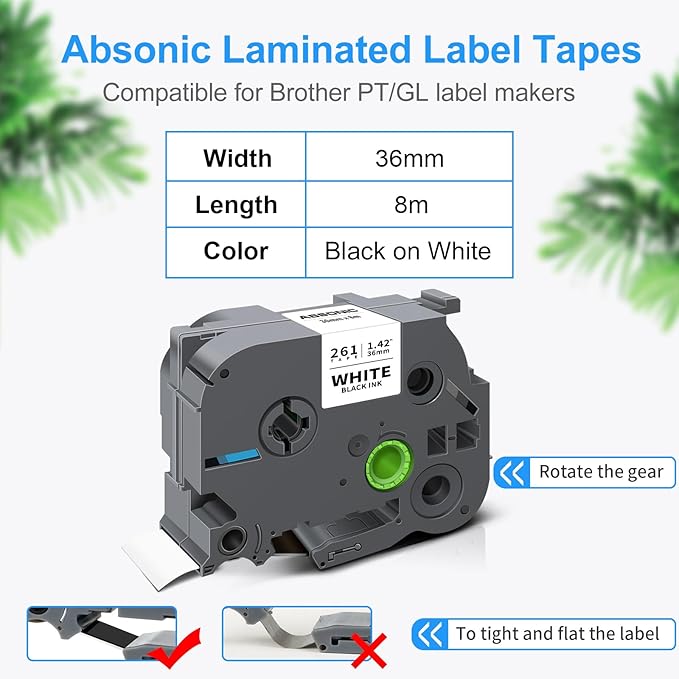 Absonic 36mm Tz-261 Black on White Label Tape Compatible for Brother Tze-261 1-1/2'' P Touch Tz Tze 1.42' Laminated White Tz Tape for Ptouch PT-P910BT PT3600 PT9600 PT9700PC Label Maker, 3-Pack