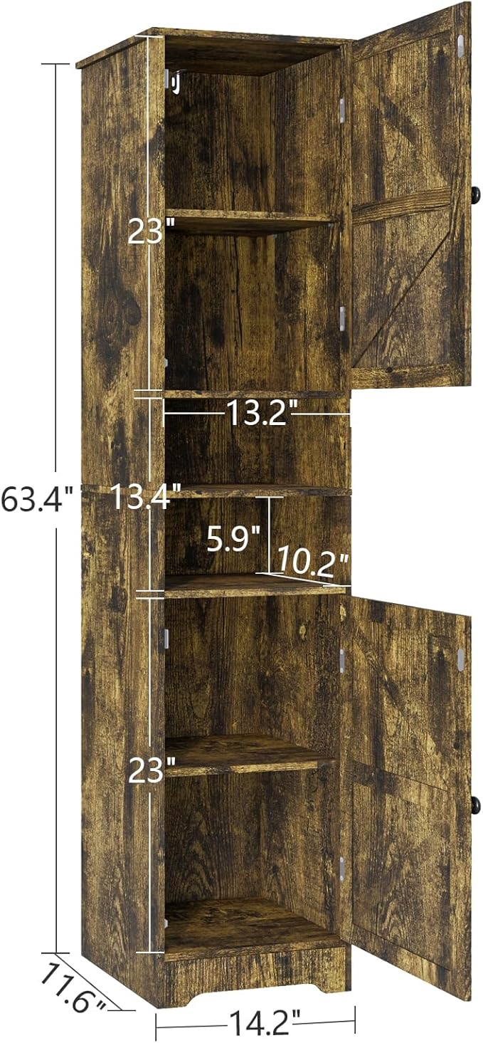 Viaozutis Tall Bathroom Storage Cabinet, Vertical Freestanding Organizer with Adjustable Shelf, Slim Design for Small Bathrooms, Towels & Toiletries Storage Retro Colors