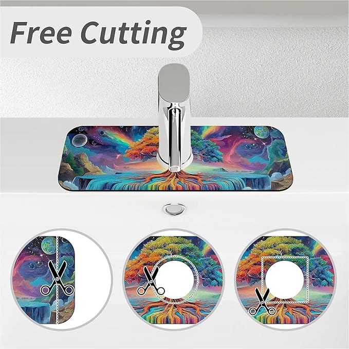 Kitchen Sink Splash Guard，Beautiful colorful trees Faucet Mat Sink Gadgets-Super Absorbent Fast Drying Mat Drip Catcher for Kitchen, Bathroom,Sink Mat, Dish Drying Mat, Bathroom(15" X 5.5" )