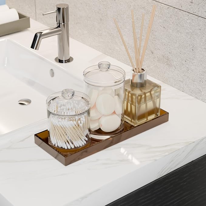 ATZYmolin 11" x 4.3" Bathroom Vanity Tray Acrylic Decorative Counter Organizer for Soap Dispenser, Perfume, Candle, Makeup - Rectangle Tray for Sink, Toilet Tank, Dresser Home Decor, Small Brown