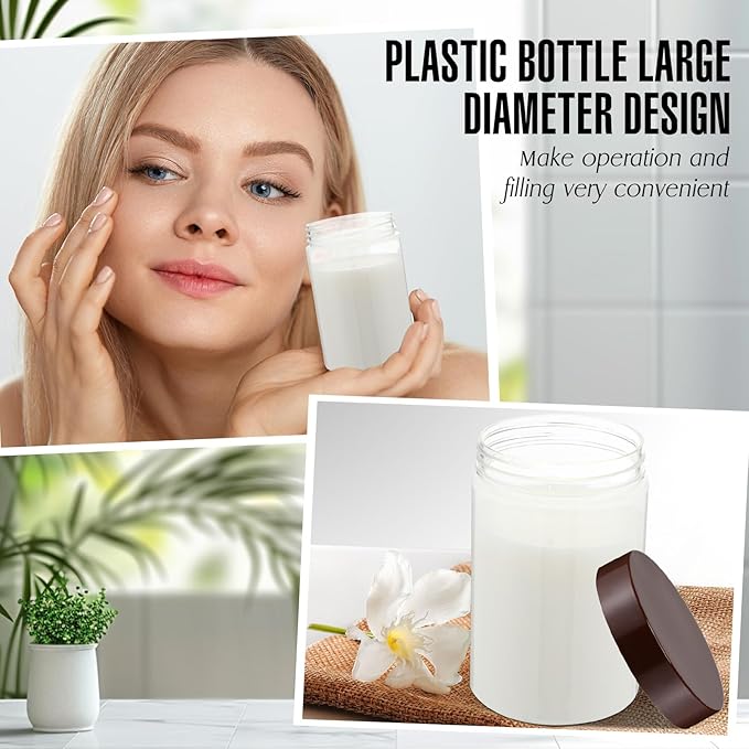 Mifoci 50 Pcs 9.5 oz Clear Plastic Jars Containers Wide Mouth Food Storage Jar for Kitchen Dry Food Butter Honey Cosmetics Cream, Black and Brown(2.56''l x 3.94''h)