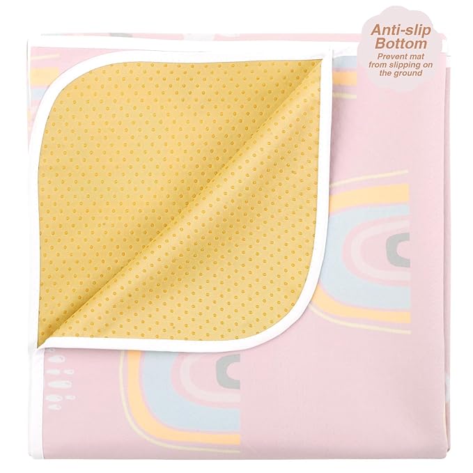 Splat Mat for Under High Chair/Arts/Crafts by CLCROBD, 51" Baby Anti-Slip Food Splash and Spill Mat for Eating Mess, Waterproof Floor Protector and Table Cloth (Rainbow Pink)