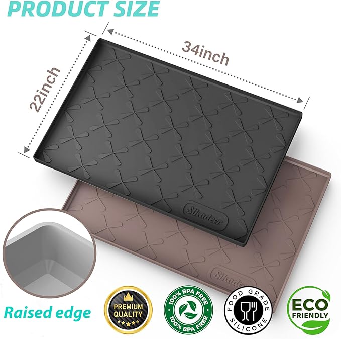 SIKADEER 34" x 22" Under Sink Mat Waterproof, Silicone Mat Kitchen Drawer Shelf and Cabinet Liner, Sink Protector for Kitchen Organizers and Storage, Boot Tray Pet Food Mats