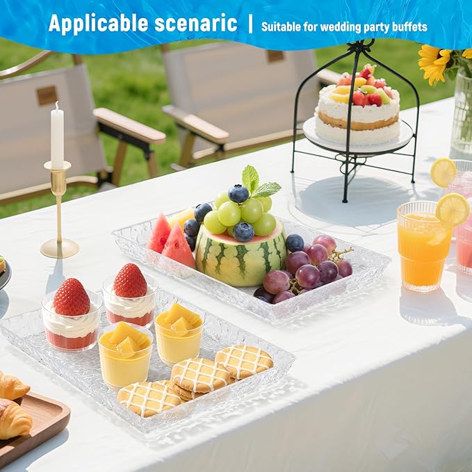 GLITCHCORE Acrylic Tray Serving 4-Pack 13.7 * 10" Platter for Party Trays for Serving Food,Fruit Plastic Serving Trays,Suitable for Home Kitchen and Outdoor Dessert, Cake, and Cookie Plating.