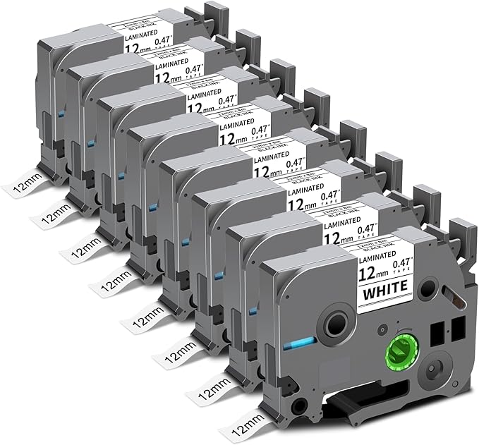 8-Pack P Touch Label Tape 12mm 0.47 White Compatible for Brother TZe-231 TZe231 TZ-231 Label Tape Refills for Ptouch Label Maker Tape PT-H110 D220 D410 D210 D200 D400 PTD220, 0.47" x 26.2'(12mm x 8m)